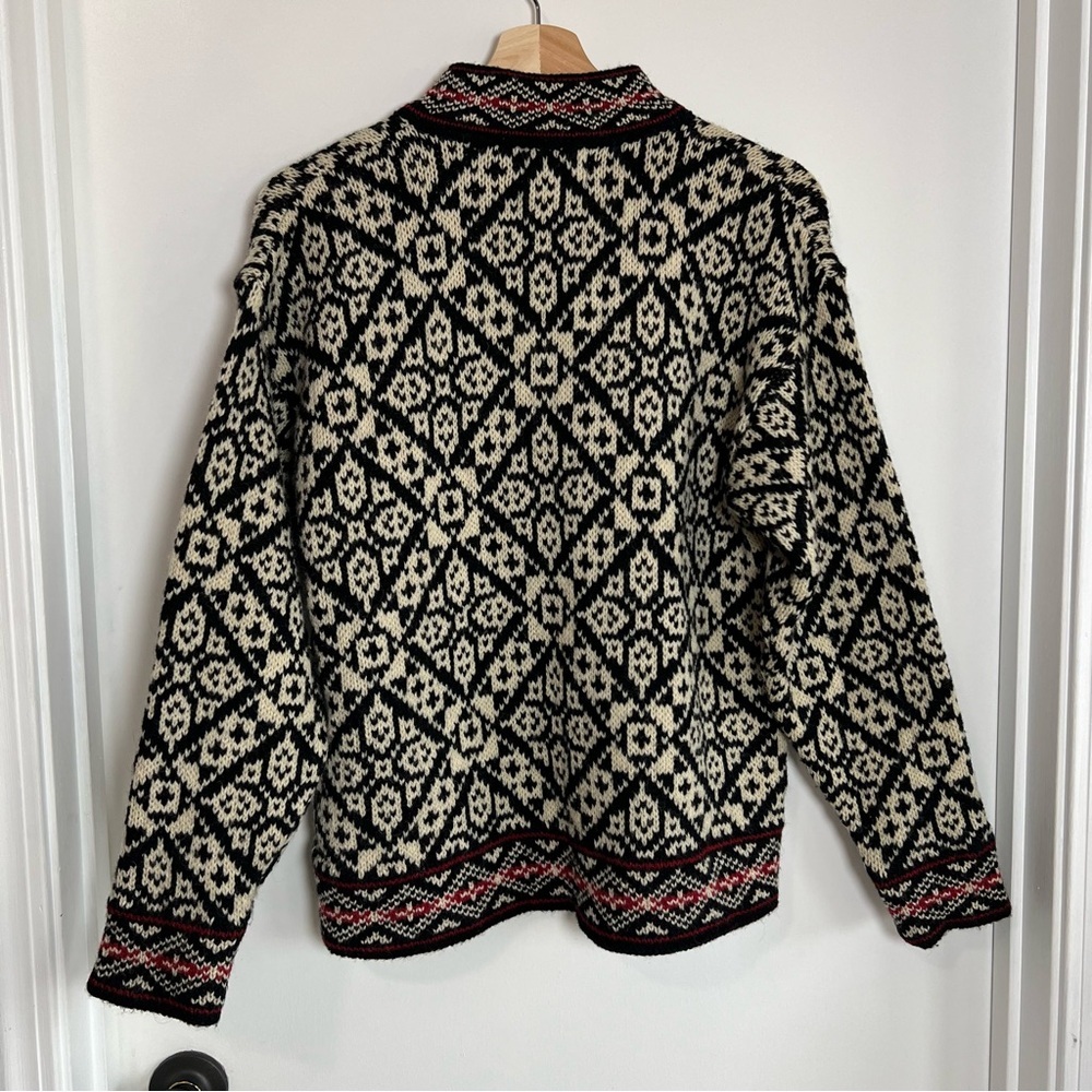 L.L. Bean Vintage Nordic Fair Isle Black Cream Red Wool Blend Cardigan, Size S - Picture 6 of 8